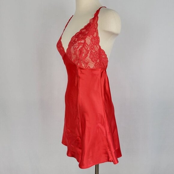 Vintage Fredericks Hollywood Womens Babydoll Slip Dress Small Red Satin Coquette - Picture 11 of 15